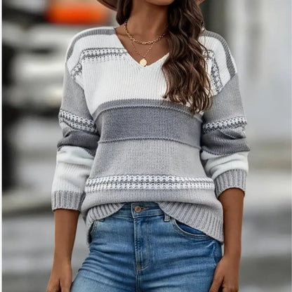 Nadia – Genser med V-hals lange ermer og ribbede kanter