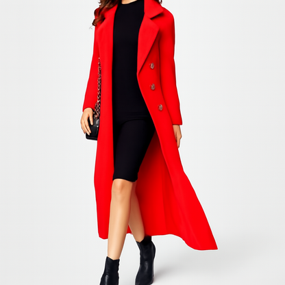 Emma – Langermet Ullfrakk med Belte og Lommer