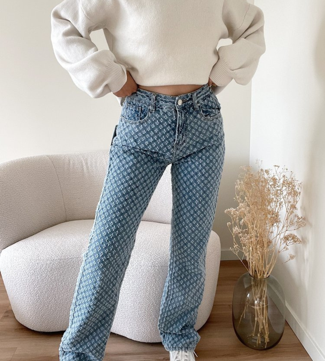 Maya - Klassiske jeans med rette ben med subtilt mønster og funksjonelle lommer