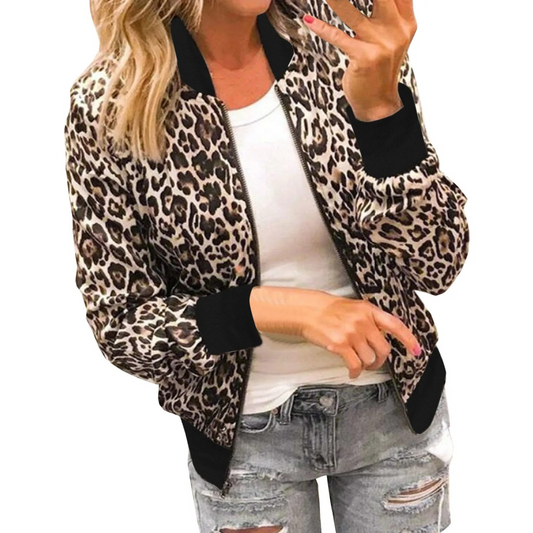 Lina - Bomberjakke med leopardmønster og lange ermer