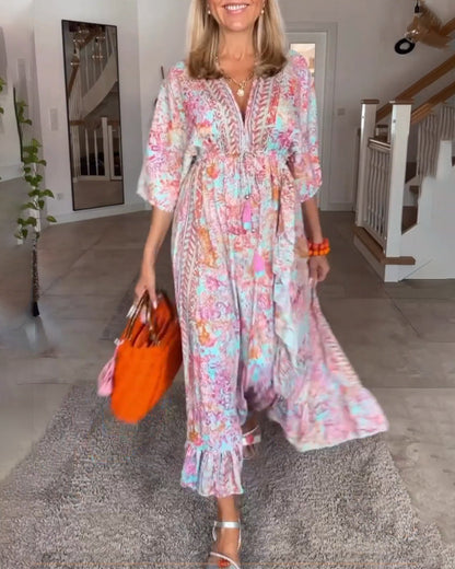 Mira - Flytende maxikjole med halvermet erme