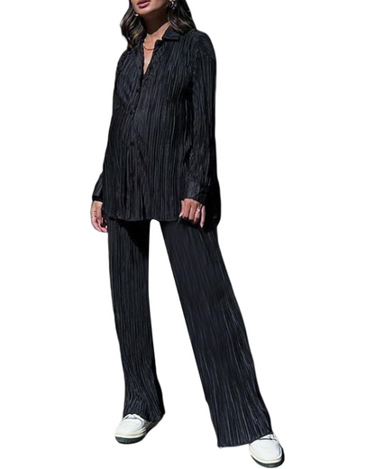GraceFlow - Plissert todelt sett Stilig nedknappet topp med matchende bukser