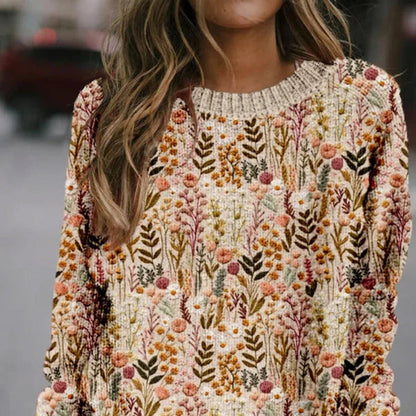 Elvane – Genser med Rund Hals og Blomsterbroderi