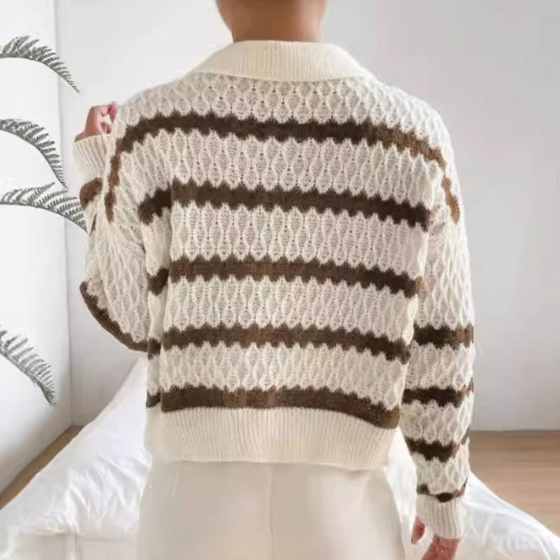 Leona – Genser med jakkeslag, stripet mønster og lange ermer