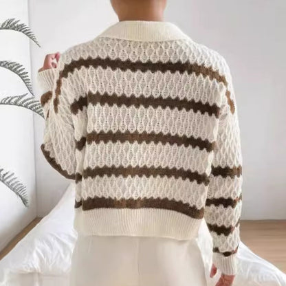 Leona – Genser med jakkeslag, stripet mønster og lange ermer