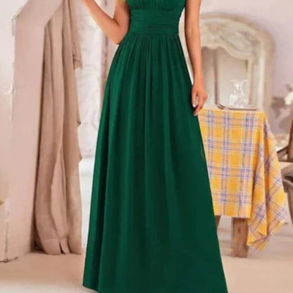 Elvoria – Maxikjole med V-hals og A-linje Struktur