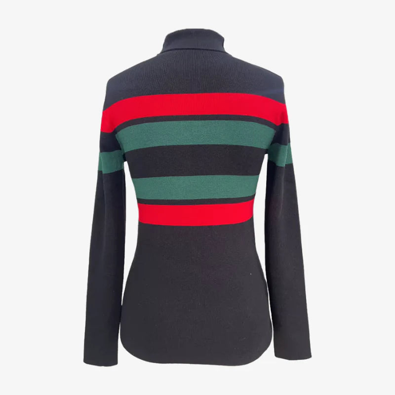 Rosa – Stripete genser med høy hals og slim fit