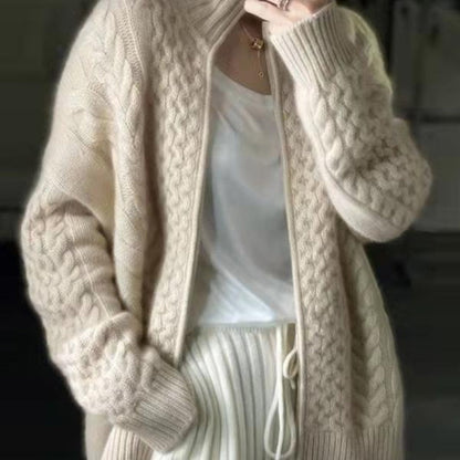 Elise - Langermet Cardigan med Glidelås og Løs Passform