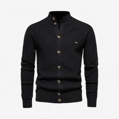 Malcolm – Langermet Cardigan med Stand-Up Krage og Knappelukking