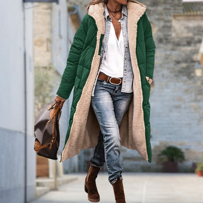 Sofie - Lang jakke med lange ermer hette og sidelommer