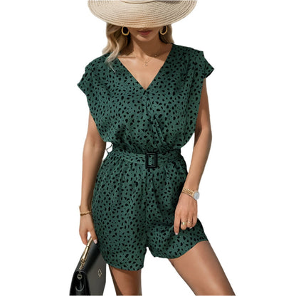 Renate - Rrmeløs jumpsuit med V-utringning og leopardmønster