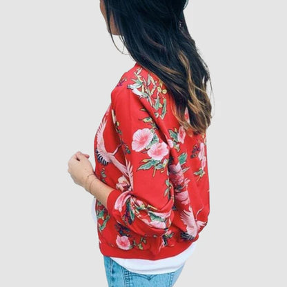 Hannah – Langermet Jakke med Blomstermønster og Glidelås