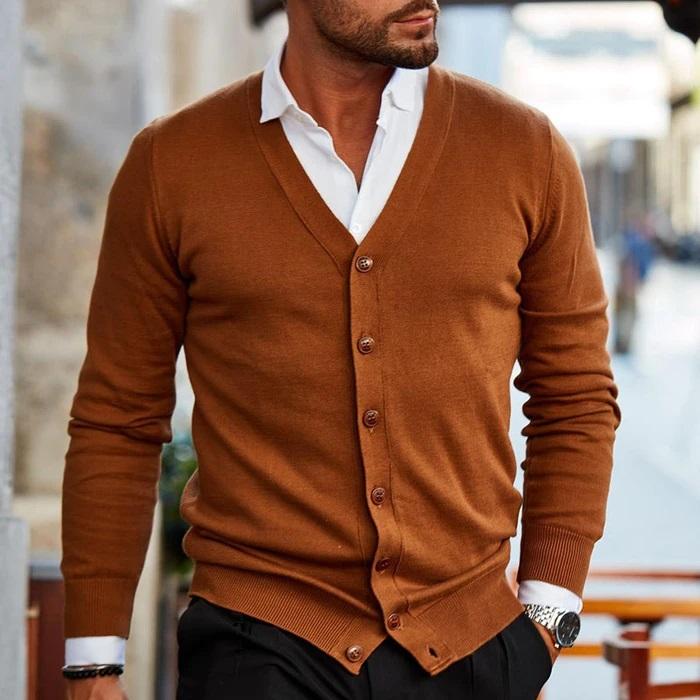 Nathan – Klassisk Cardigan med V-Hals og Knapp Foran