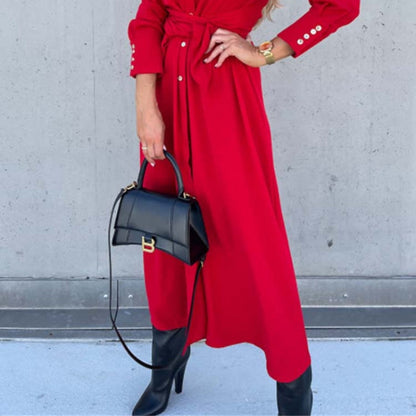 Hedda - Skjortekjole med Lange Ermer Livbelte og Knapplukking