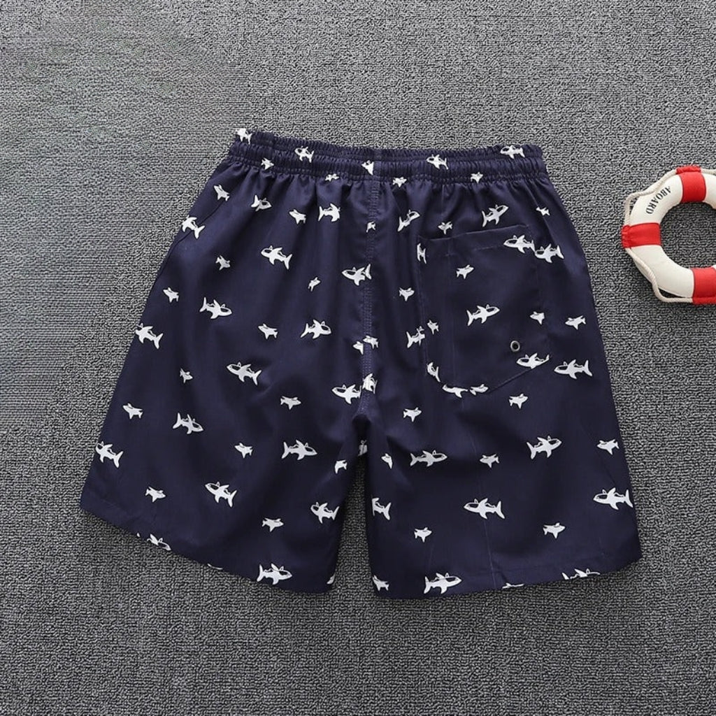 Laurens - Badeshorts med fiskemønster og justerbar linning