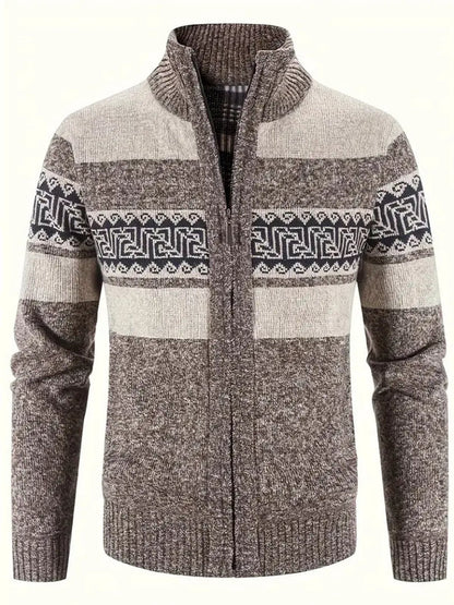 Robert - Zip up genser med geometrisk design og lange ermer