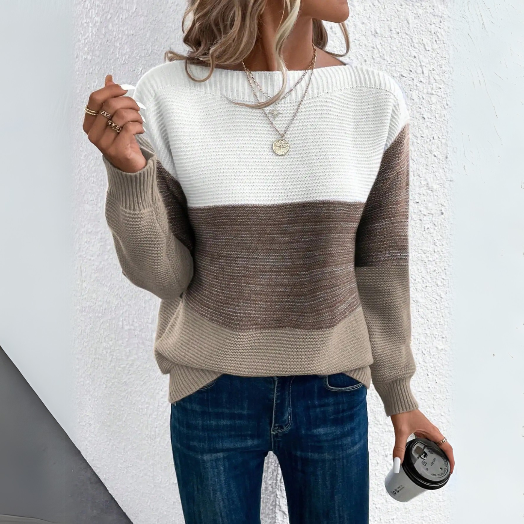 Mia - Trendy fargeblokkgenser med rund halsringning