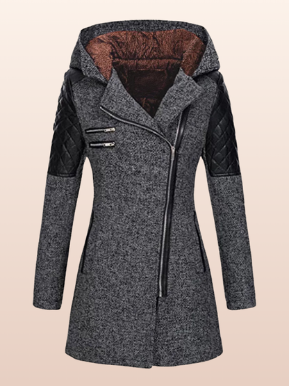 Maya - Lang kåpe med hette og glidelåslommer