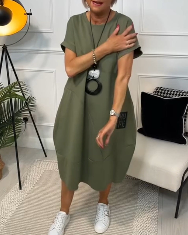 Janice - Casual A linje kjole med korte ermer og sidelommer