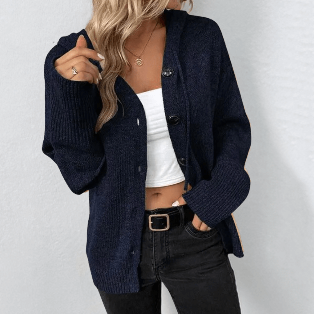 Chloe - Cardigan med knapper og ribbestrikkede detaljer