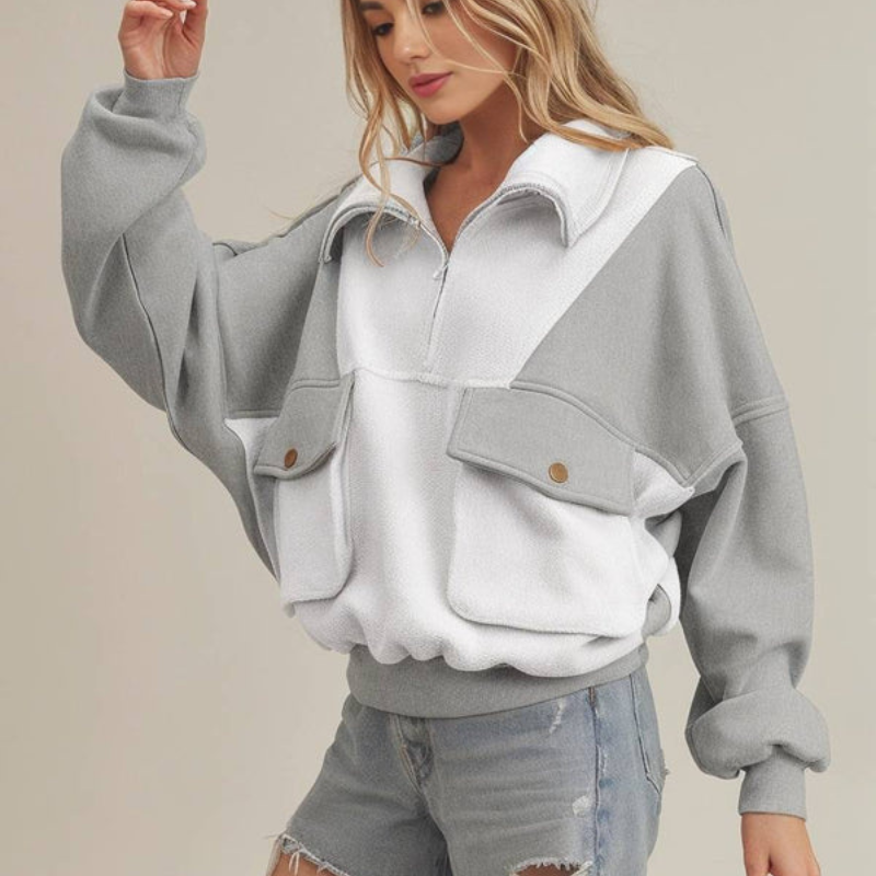 Randi – Langermet sweatshirt med glidelåslomme og løs passform