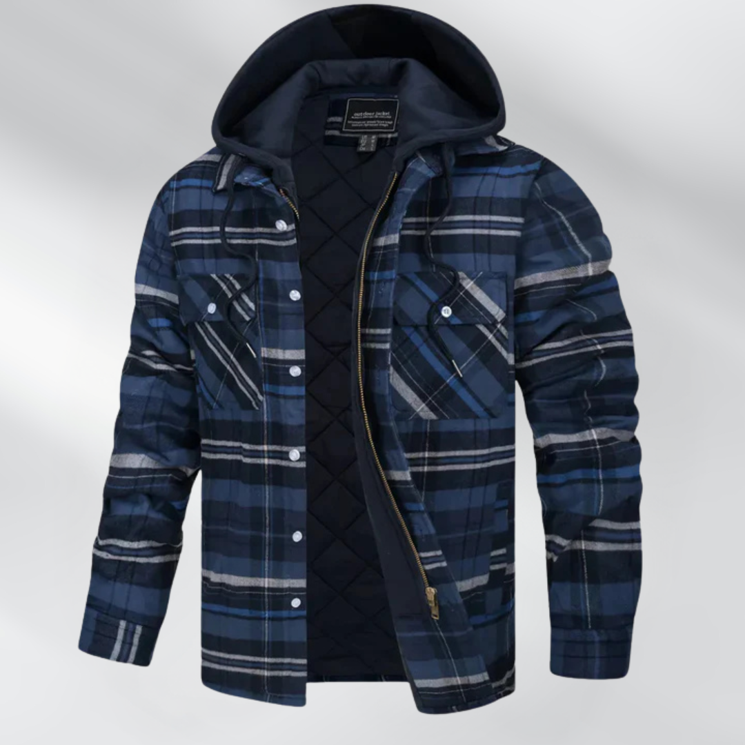 Ethan - Rutete jakke med hette og dobbel lukking