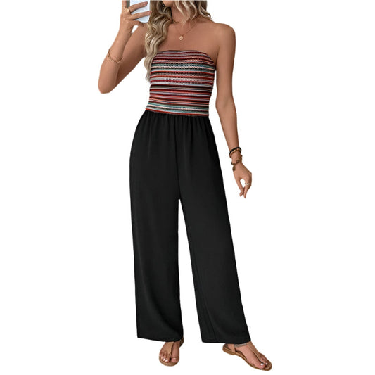 Monika - Jumpsuit med høy midje, vide ben og stroppeløs bandeau-topp