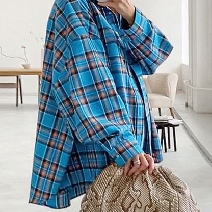 Kristin – Rutemønster skjorte med knappestolpe og lange ermer