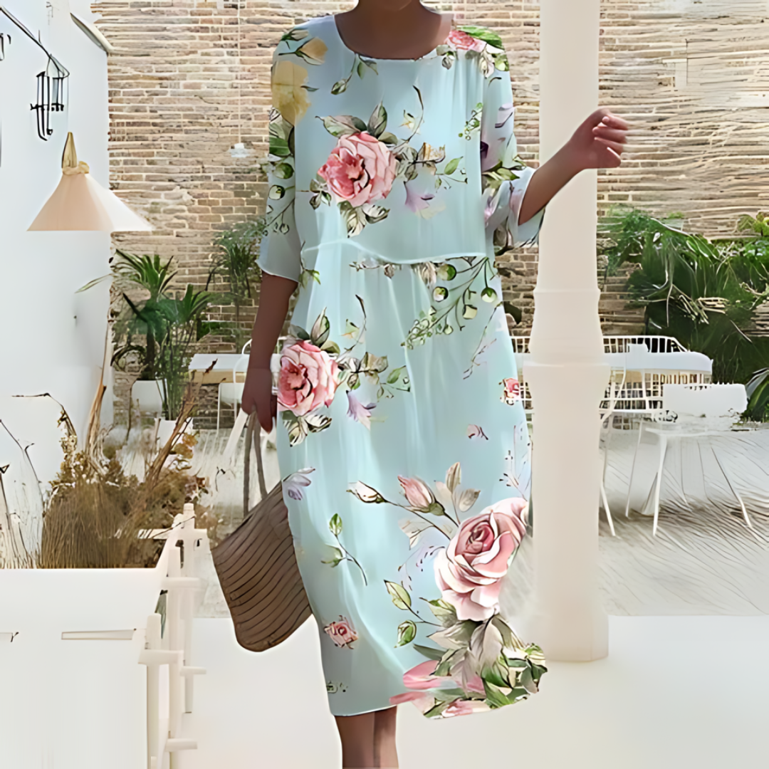 Lily - Midi kjole med blomstertrykk og 3/4-ermer