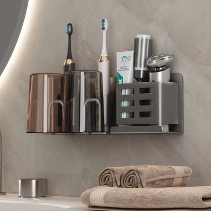 BrushEase – Veggmontert tannbørsteholder med multifunksjonell oppbevaring