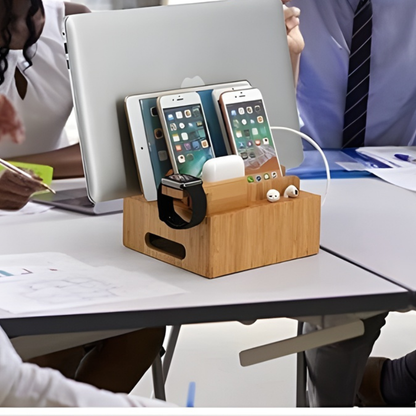 EcoCharge – Bamboo Ladestasjon med 5 USB-porter og Organizer