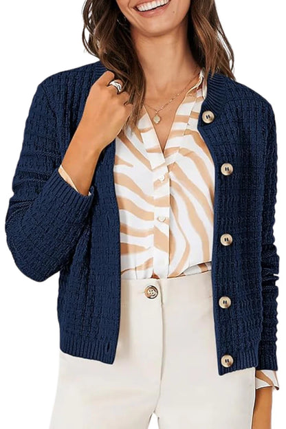 Sarah - Ribbet cardigan med knappedetaljer og avslappet passform