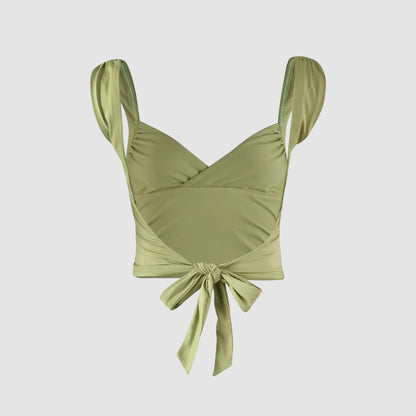 Melissa - Ermeløs topp med V hals og åpen ryggdesign