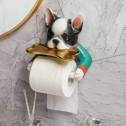 RollRover -Veggmontert toalettpapirholder i hundeform med hylle