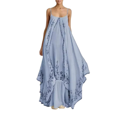 Naya - Modren Maxikjole med justerbare stropper og brodert kant