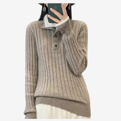 Alice – Langermet Genser med Knapper og Ribbedetaljer