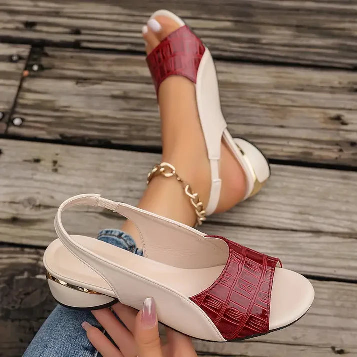 Christina - Slingback-sandaler med krokodilletekstur og blokkhæl