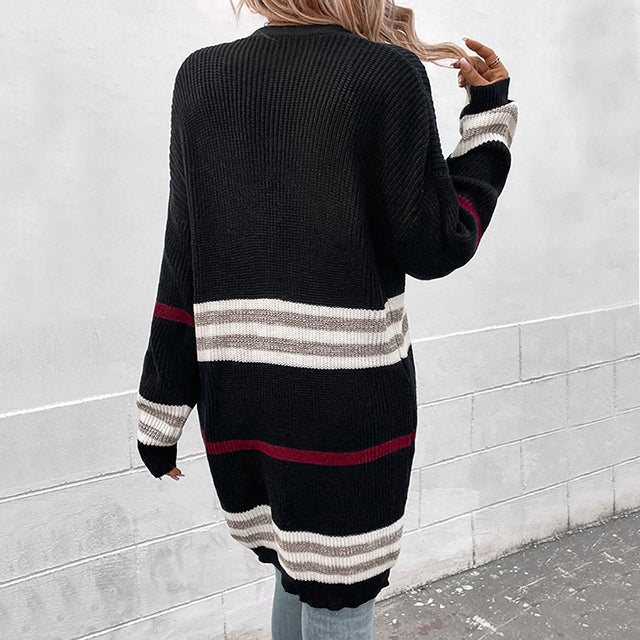 Isla - Stripet cardigan med åpen front med avslappet passform