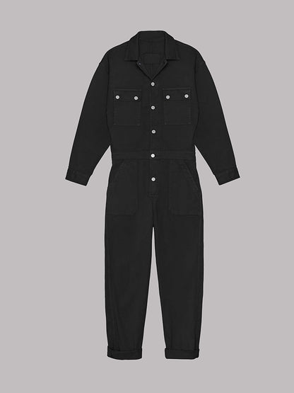 Freya - Avslappet passform front knapp jumpsuit med praktiske lommer