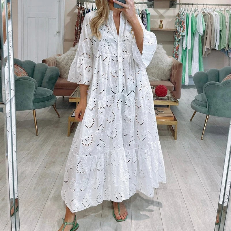 Ella - Elegant Maxikjole Med Flate Ermer Og Blondedetaljer