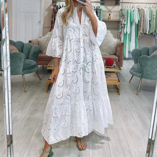 Ella - Elegant Maxikjole Med Flate Ermer Og Blondedetaljer