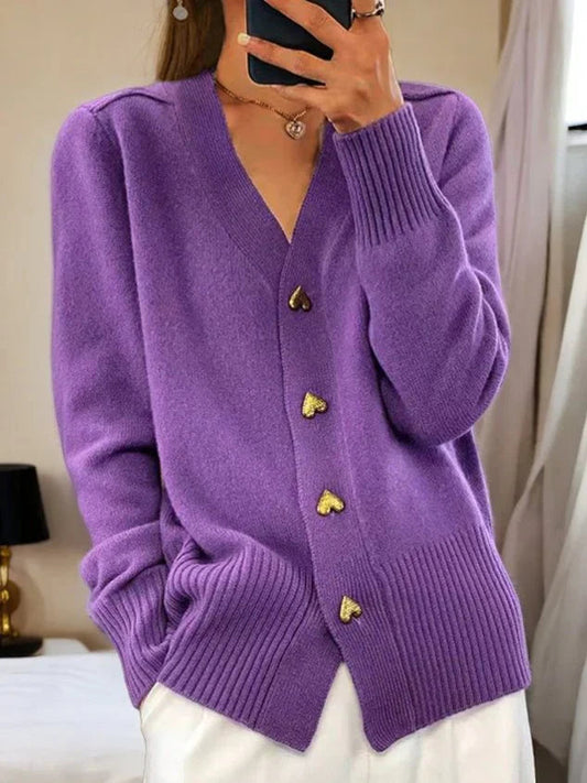 Luna - Cardigan med avslappet passform med hjerteknapper og ribbede detaljer