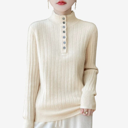 Alice – Langermet Genser med Knapper og Ribbedetaljer