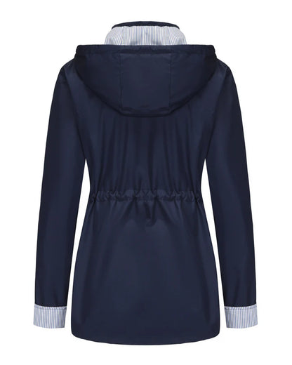 Elizabeth - Moderne lang jakke med sidelommer og stripete mansjetter