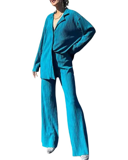 GraceFlow - Plissert todelt sett Stilig nedknappet topp med matchende bukser