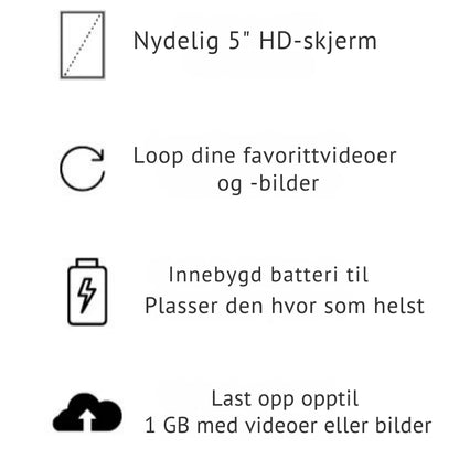 MemoryEase - Digital fotoramme med videodisplay for uforglemmelige øyeblikk i livet