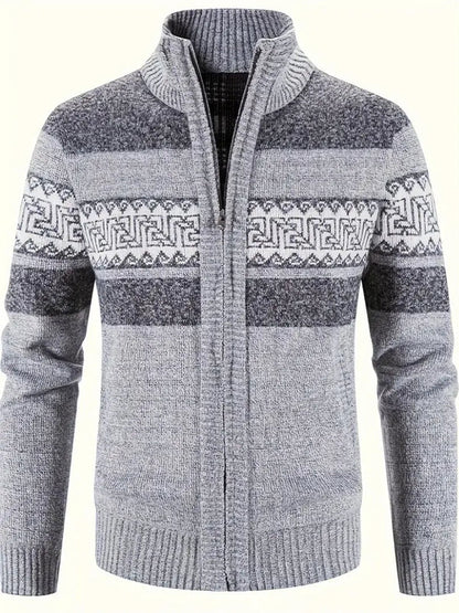 Robert - Zip up genser med geometrisk design og lange ermer