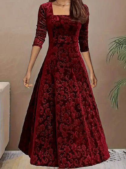 Isabella - Kjole med blomstermønster og firkantet hals