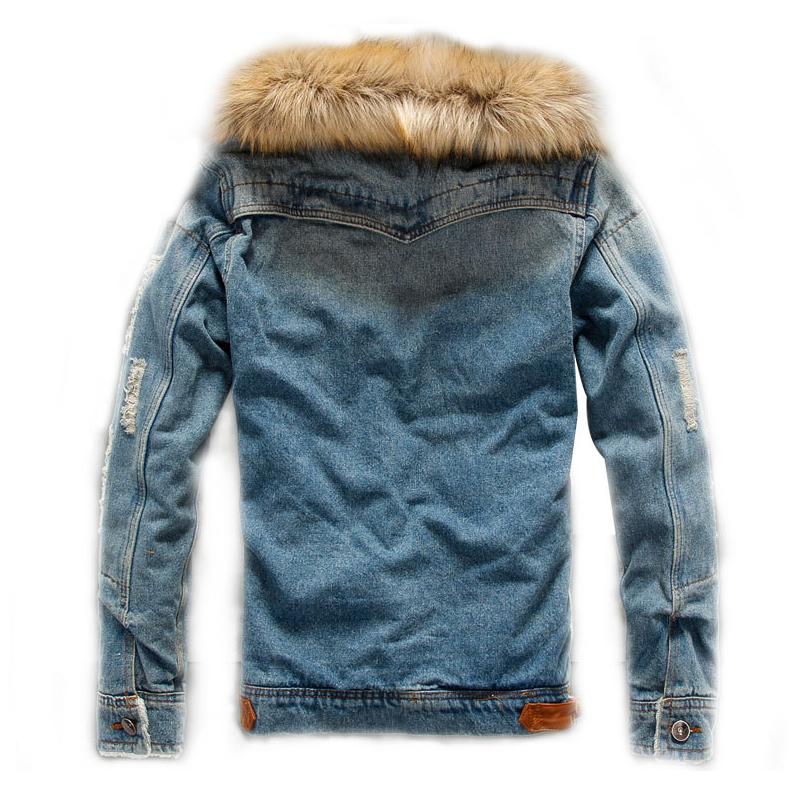 Adam - Langermet denimjakke med fleecefor og pelskrage