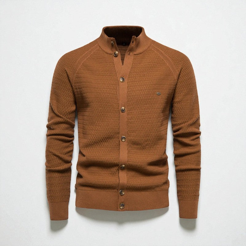 Malcolm – Langermet Cardigan med Stand-Up Krage og Knappelukking